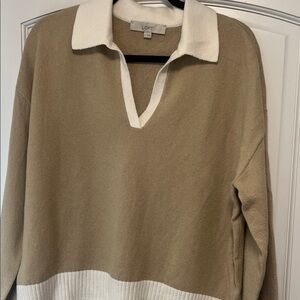 LOFT V-Neck Sweater in Tan and Cream